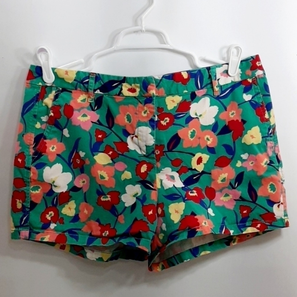 Elle Teal Floral Shorts Pockets Spring Summer Casual Everyday Colorful Print EUC